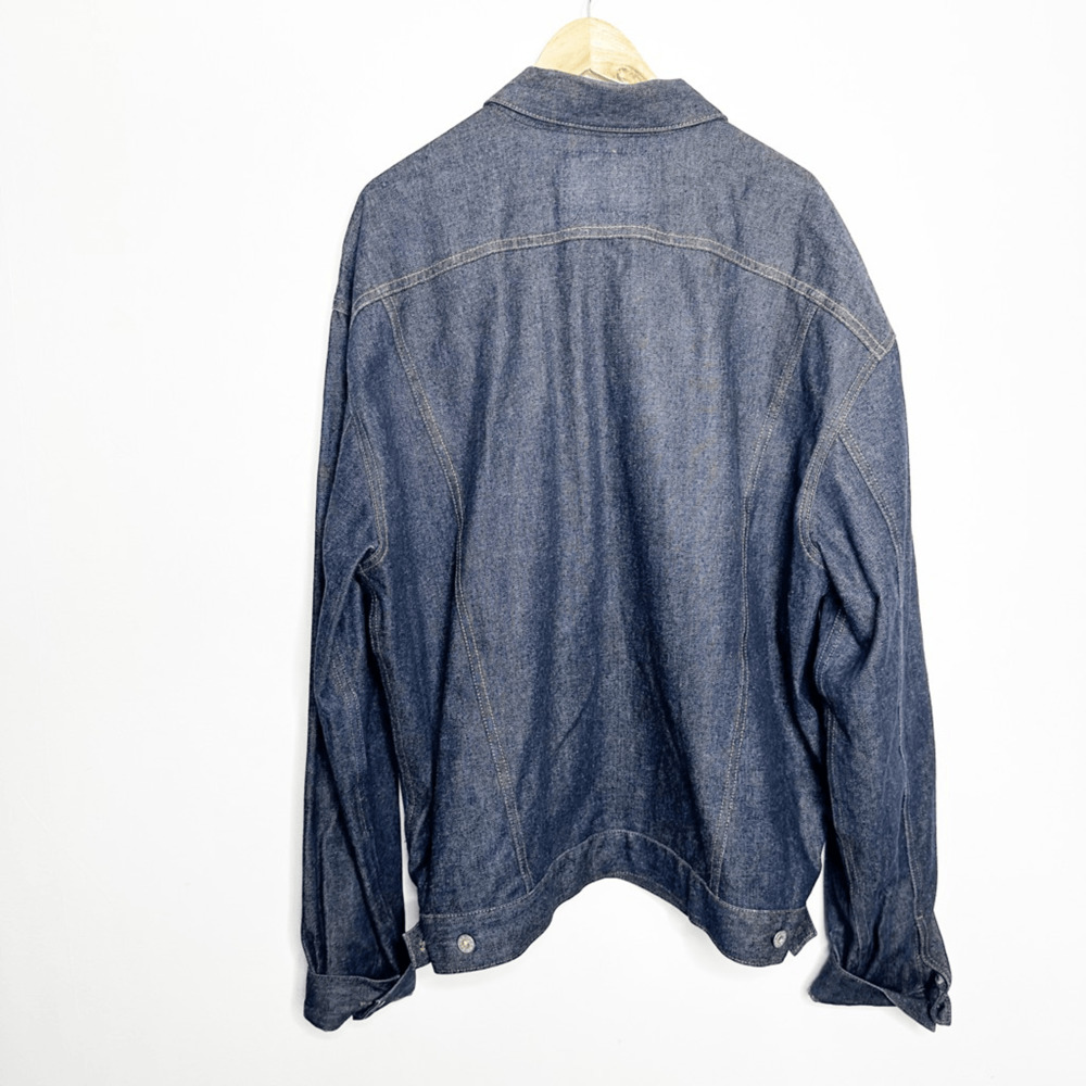 VTG 90s GUESS JEAN Trucker JACKET raw selvedge denim dark wash XXXXL 4XL - Picture 6 of 8